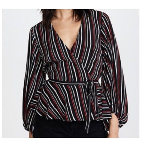 Yumi Kim Anthropologie Stunner Stripe Posh LIfe Wrap Blouse Striped Size XS‎ - Picture 1 of 10